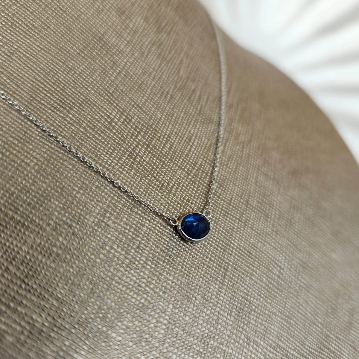 14 Karat White Gold Blue Sapphire Station Necklace, 16-18"