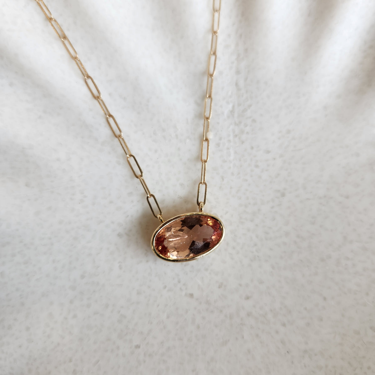 14 Karat Yellow Gold Imperial Topaz Paperclip Necklace, 18'