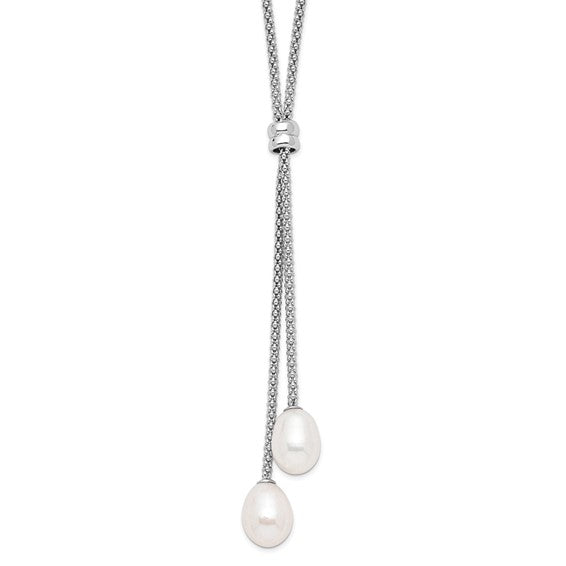 Sterling Silver 7-8 Mm Freshwater Pearl Drop Necklace 16" With 2" Extender