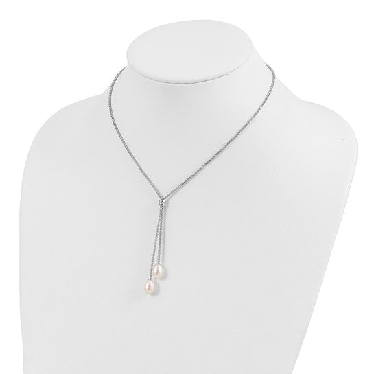 Sterling Silver 7-8 Mm Freshwater Pearl Drop Necklace 16" With 2" Extender