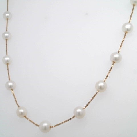 14 Karat Yellow Gold 5-6 Mm Cultured Freshwater Pearl "By The Yard" Style Necklace, 17"