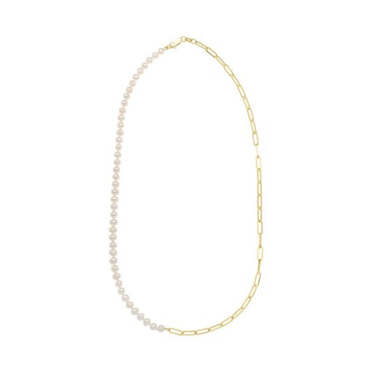 14 Karat Yellow Gold 4.5-5 Mm White Freshwater Pearl & Paperclip Link Chain Necklace, 18"