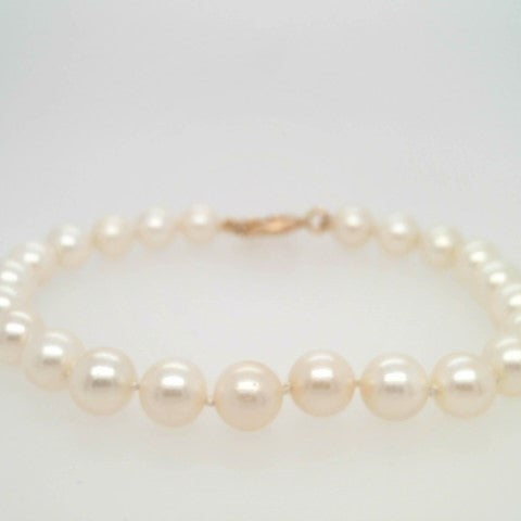 14 Karat Yellow Gold 6.5 Mm Near Round Cream Cultured Akoya Pearl Bracelet, 7"