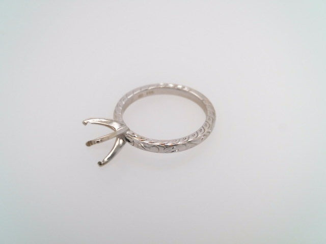**Online Clearance** 14 Karat White Gold Engraved 2.5mm Mounting For 1.50 Carat Diamond