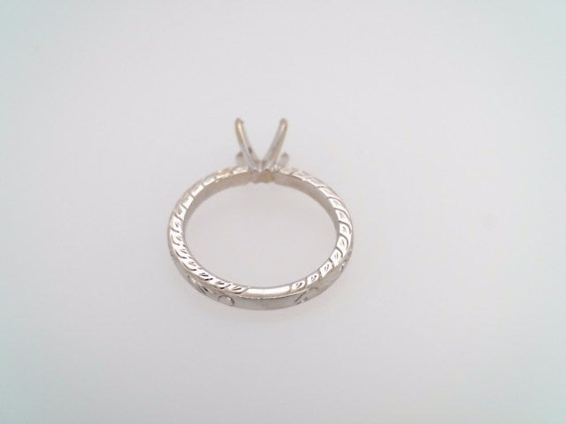 **Online Clearance** 14 Karat White Gold Engraved 2.5mm Mounting For 1.50 Carat Diamond
