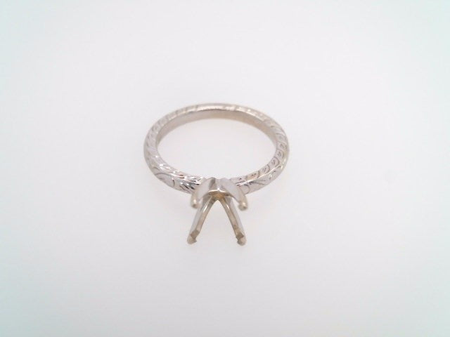 **Online Clearance** 14 Karat White Gold Engraved 2.5mm Mounting For 1.50 Carat Diamond