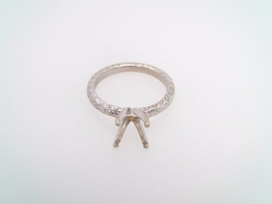 **Online Clearance** 14 Karat White Gold Engraved 2.5mm Mounting For 1.50 Carat Diamond