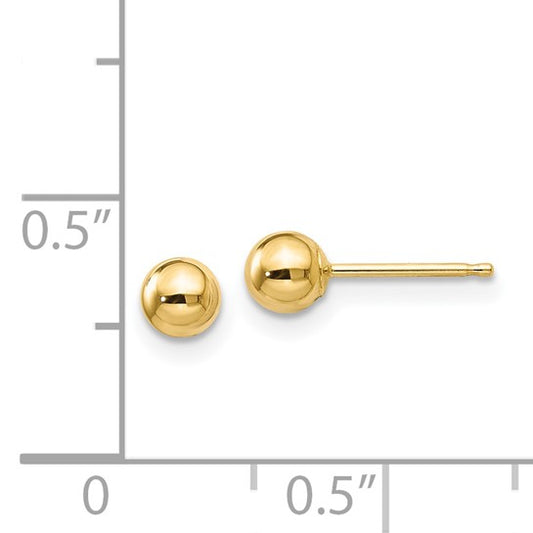 14 Karat Yellow Gold 5 Mm Ball Style Stud Earrings