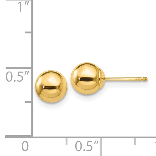14 Karat Yellow Gold 6 Mm Ball Style Stud Earrings