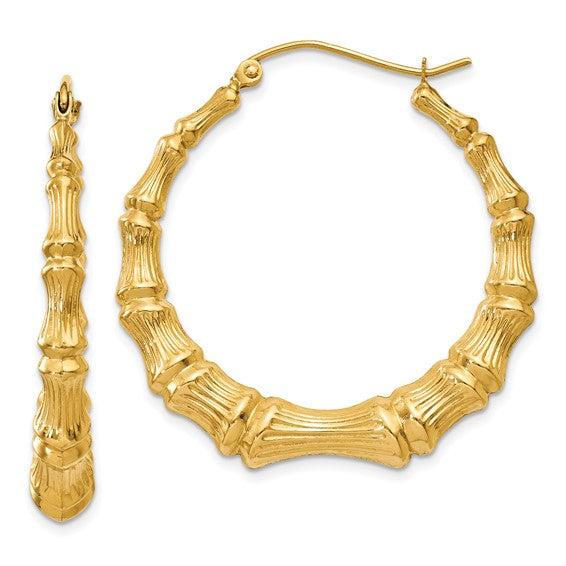 14 Karat Yellow Gold Bamboo Hoop Earrings