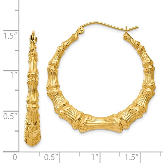 14 Karat Yellow Gold Bamboo Hoop Earrings