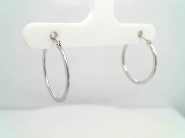14 Karat White Gold 1 X 20 Mm Hoop Earrings
