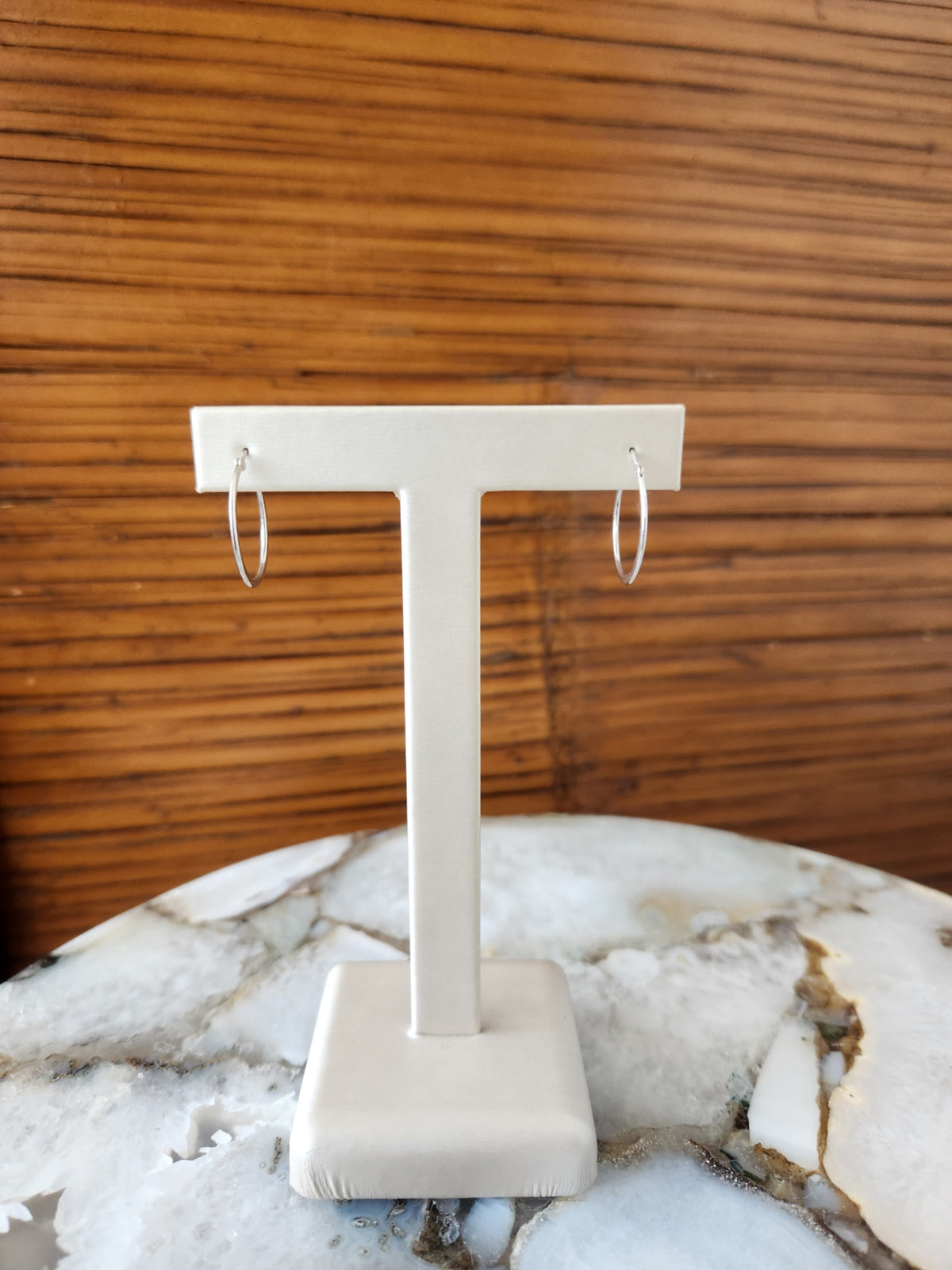 14 Karat White Gold 1 X 20 Mm Hoop Earrings