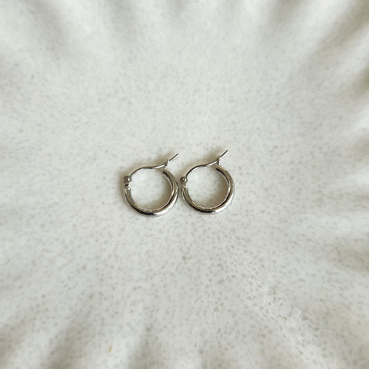 14K White 2mmx12mm Lightweight TUbe Hoop Earrings