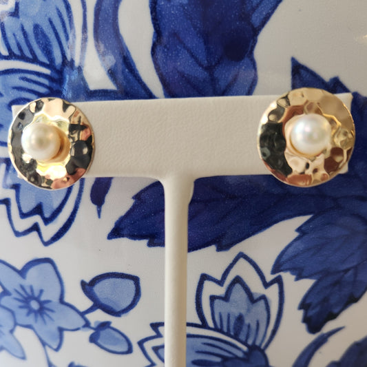 Vintage 14 Karat Yellow Gold Round Hammered Finish Earring Jackets