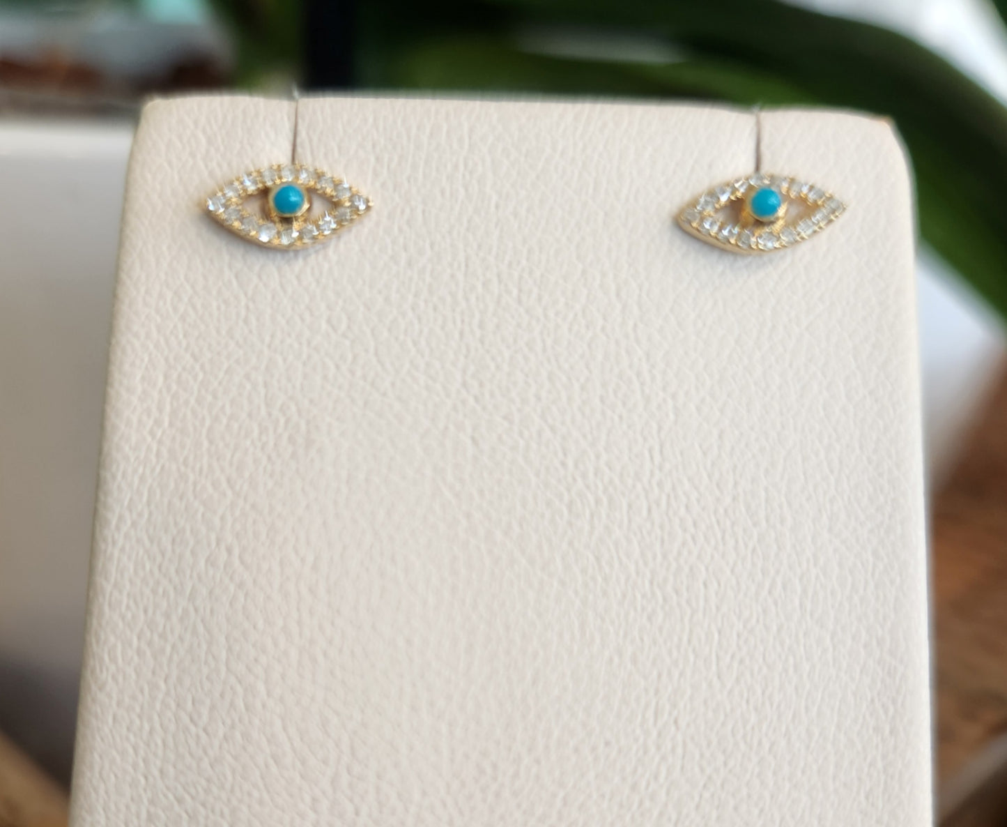 14K Yellow Gold Turquoise Earrings With Flat Screw Back