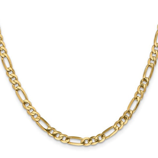 14 Karat Yellow Gold 4.75 Mm Flat Figaro Chain 24"