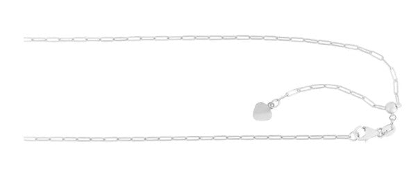 14 Karat White Gold 1.5 Mm Diamond Cut Paperclip Link Adjustable Chain