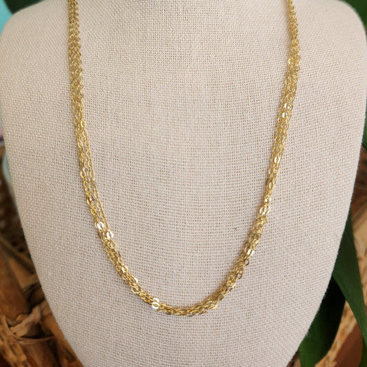 14 Karat Yellow Gold Fancy Triple Strand Cable Chain Necklace With Spr