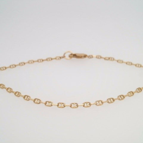 14 Karat Yellow Gold 2 Mm Solid Mariner Link Chain Bracelet 7.5 "