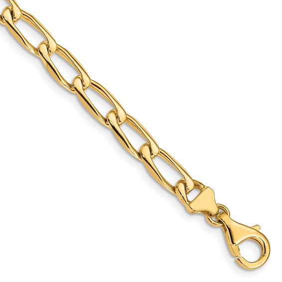14 Karat Yellow Gold 5.9 Mm Hand Polished Fancy Open Link With Fancy Lobster Clasp Bracelet 8"