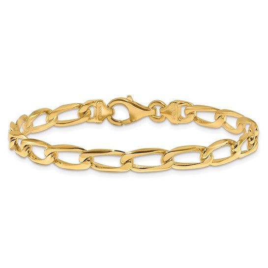 14 Karat Yellow Gold 5.9 Mm Hand Polished Fancy Open Link With Fancy Lobster Clasp Bracelet 8"