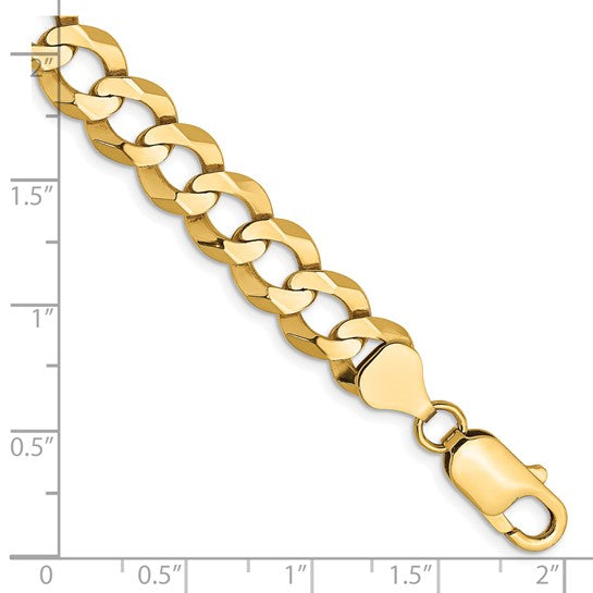 14 Karat Yellow Gold 8.3 Mm Flat Cuban Link Chain Bracelet 8"