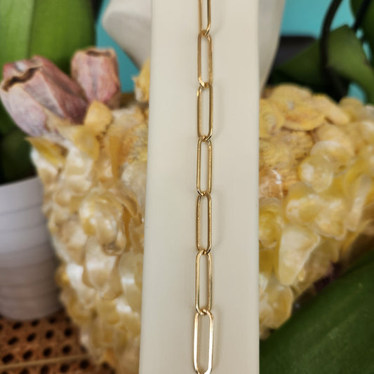 14K Yellow Gold Paperclip-style bracelet -  6.2 mm; 7 inch; Lobster Cl