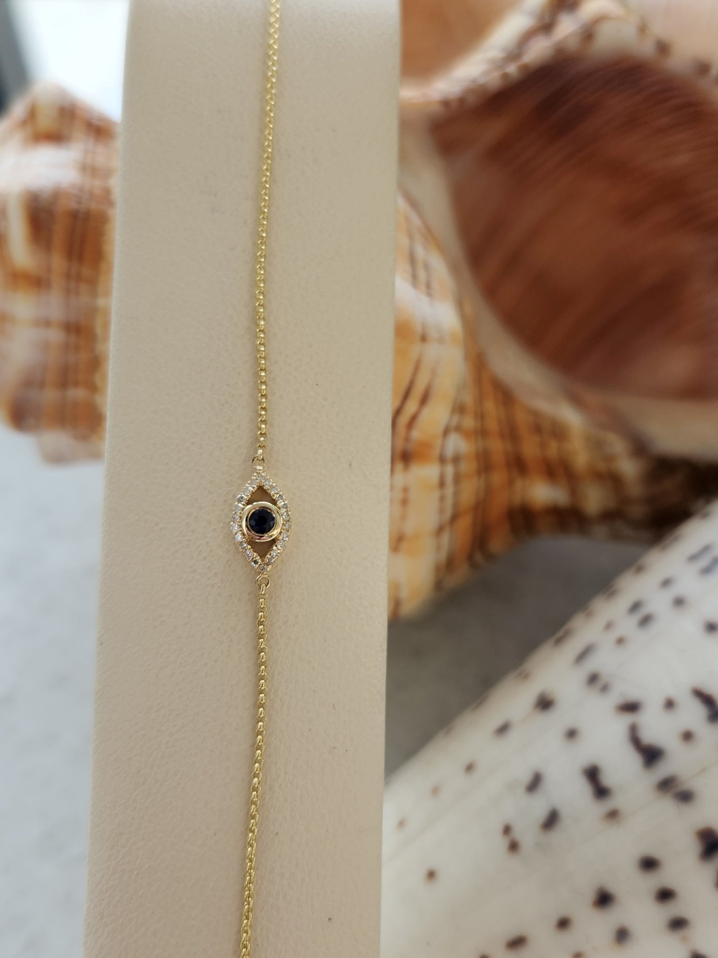14 Karat Yellow Gold Sapphire & Diamond Evil Eye Bracelet, 7+1"