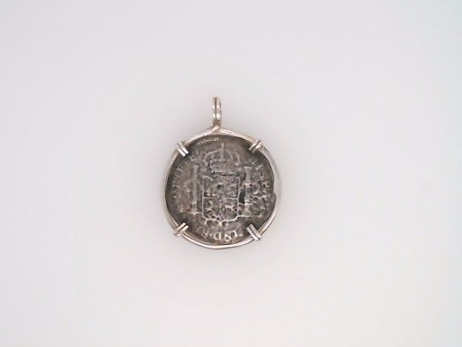 Sterling Silver Carlos II 2 Reales Coin Set In Prong Set Silver Bezel Pendant