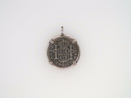 Sterling Silver Carlos III 2 Reales Coin Set In Prong Set Silver Bezel Pendant