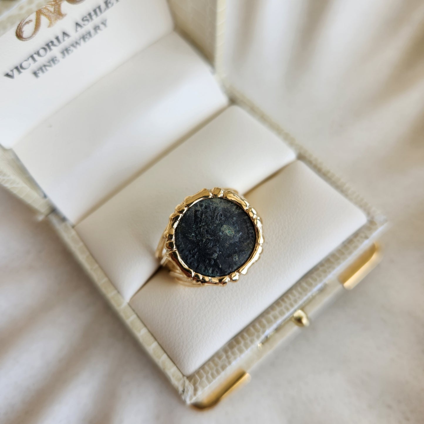 14 Karat Yellow Gold Ancient Bronze Roman Empire Coin Ring