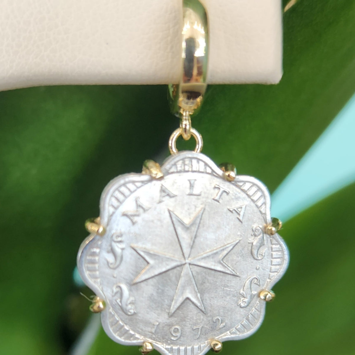 14 Karat Yellow Gold Maltese Coin Dangle Earrings