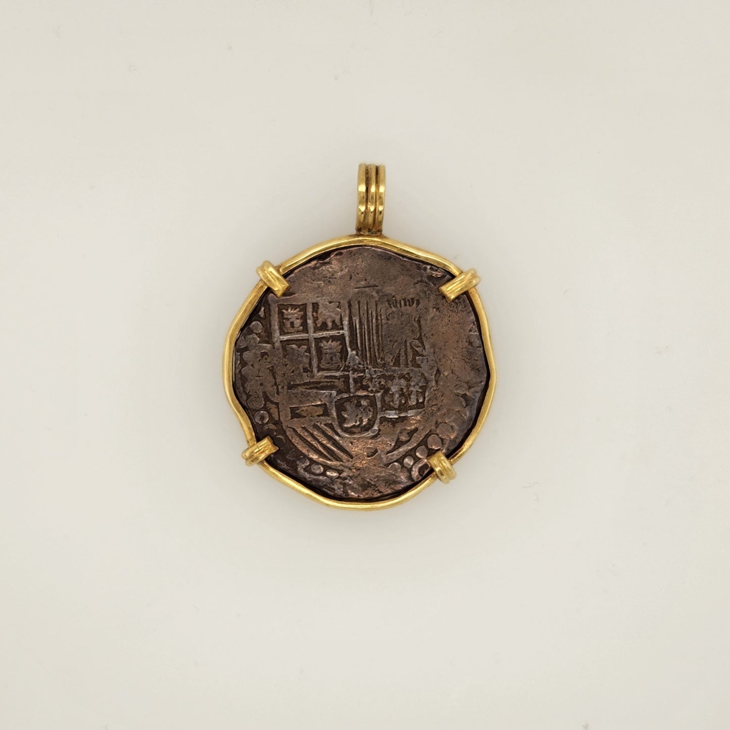 Spanish 8 Reales Coin in 18K Yellow Gold Bezel