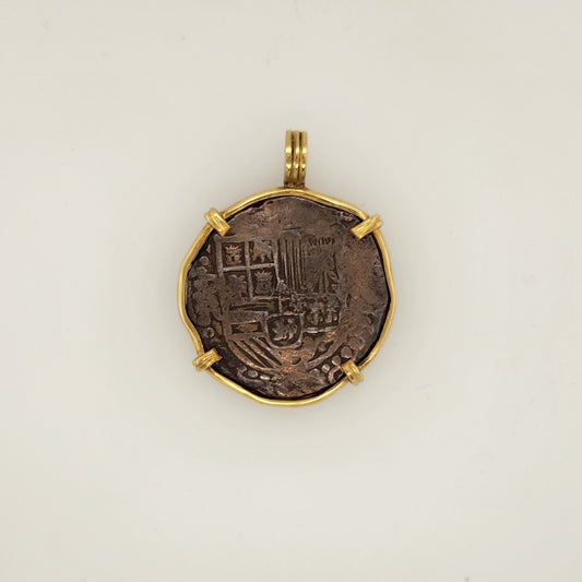 Spanish 8 Reales Coin in 18K Yellow Gold Bezel