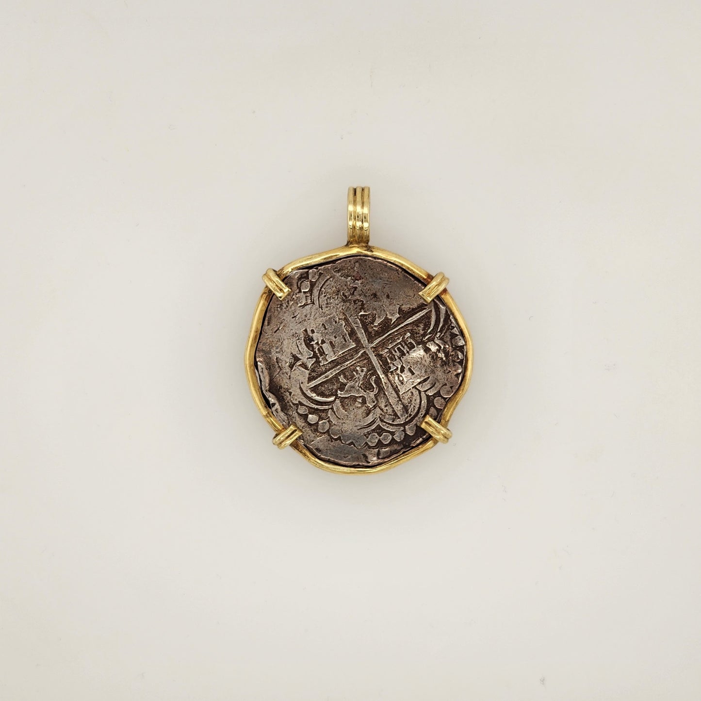 Spanish 8 Reales Coin in 18K Yellow Gold Bezel