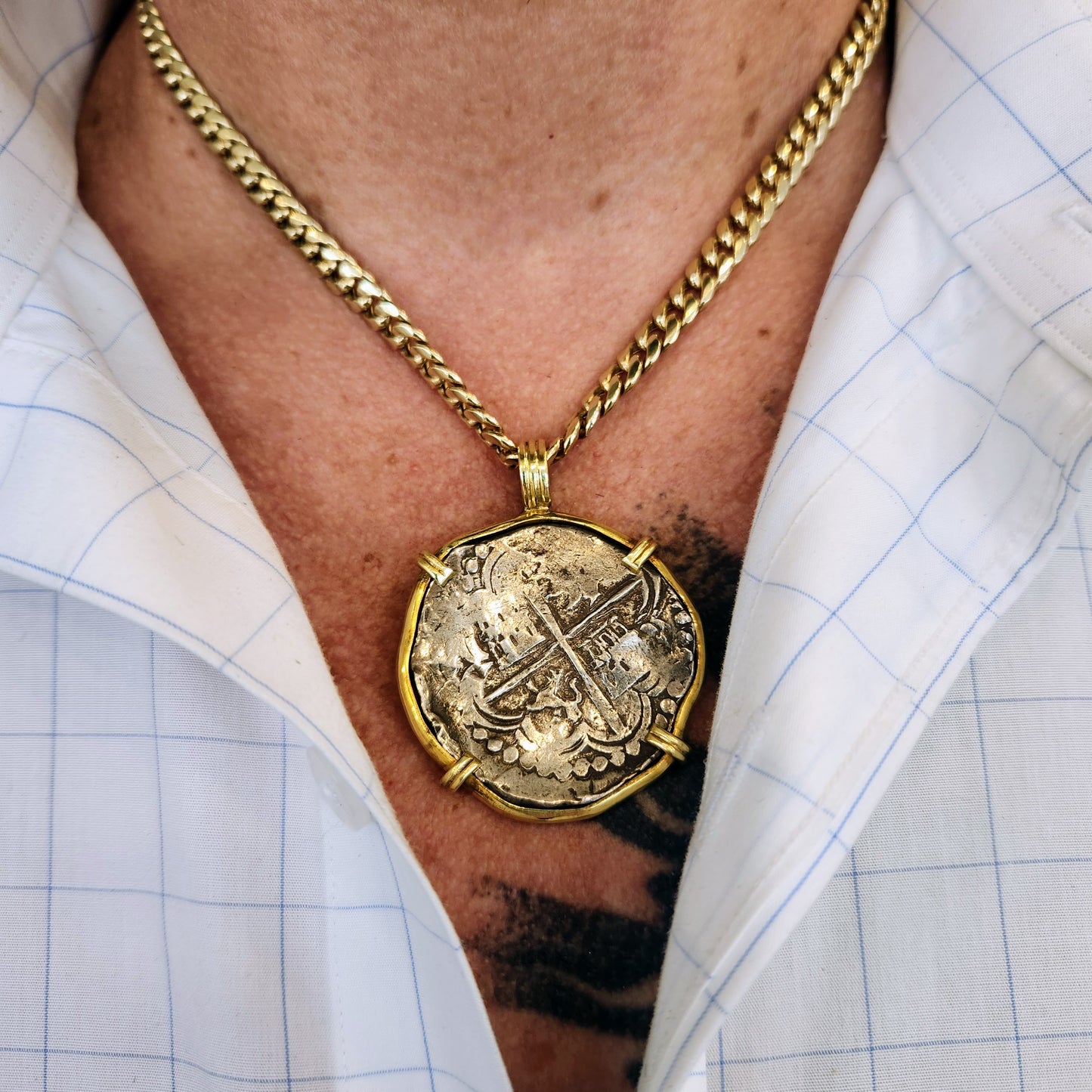 Spanish 8 Reales Coin in 18K Yellow Gold Bezel