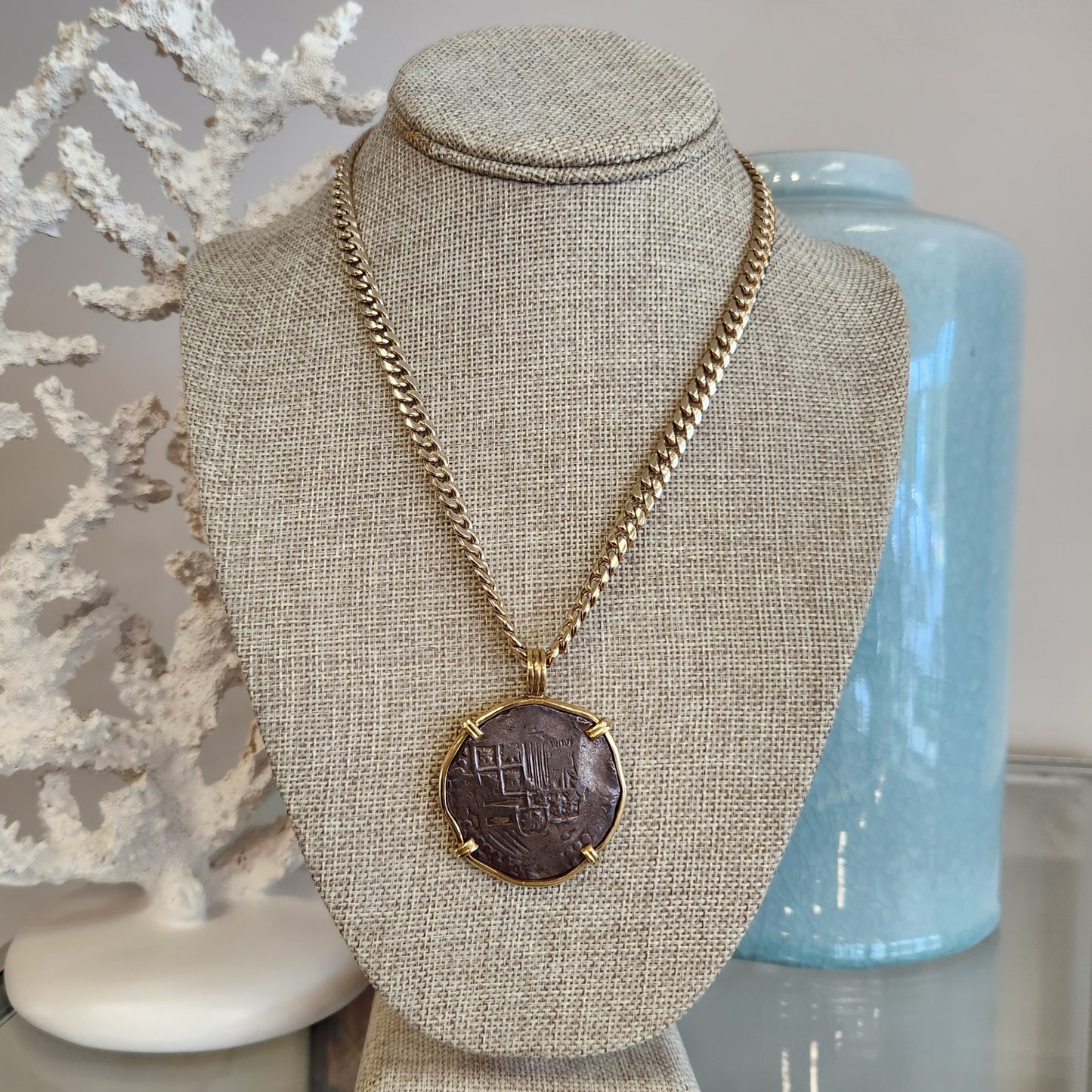 Spanish 8 Reales Coin in 18K Yellow Gold Bezel