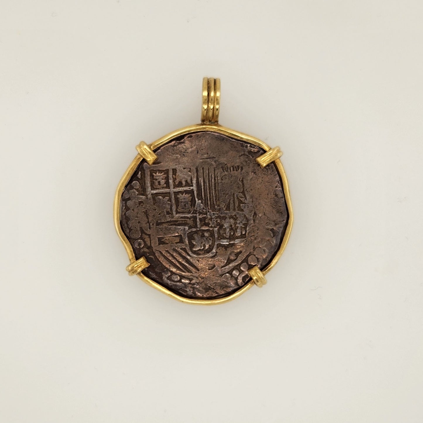 Spanish 4 Reales Coin in 14K Yellow Gold Bezel