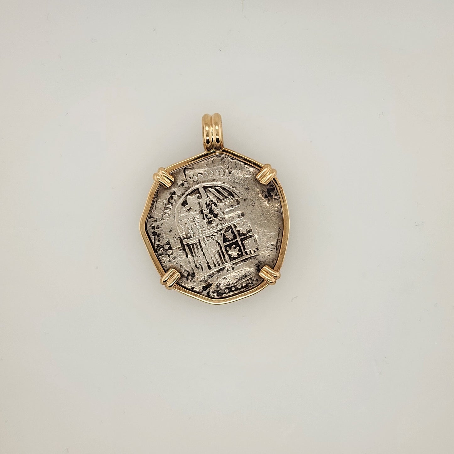 Spanish 4 Reales Coin in 14K Yellow Gold Bezel