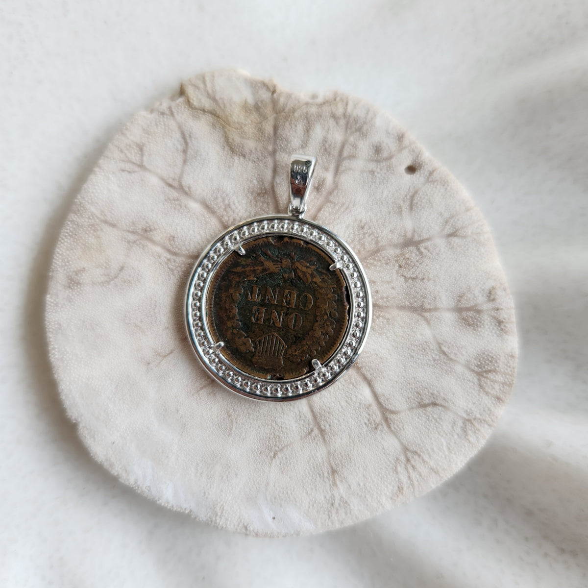Sterling Silver Indian Head Penny Coin Pendant With Milgrain Frame