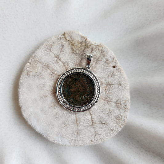 Sterling Silver Indian Head Penny Coin Pendant With Milgrain Frame