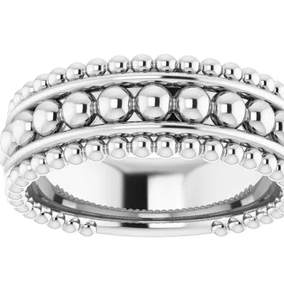 Sterling Silver 7 Mm Triple Row Beaded Ring