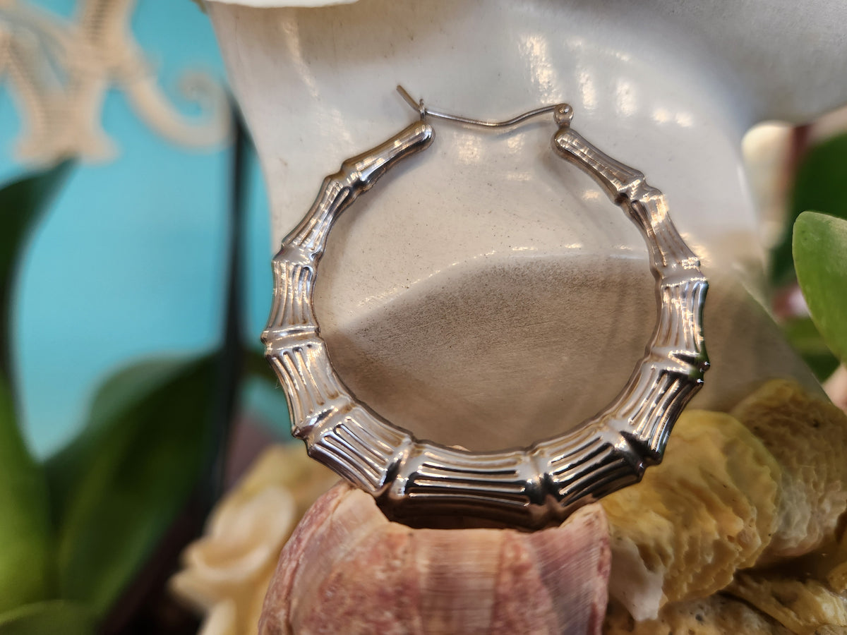 Sterling Silver Bamboo Hoop Earrings