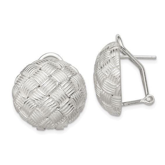 Sterling Silver 19 Mm Basketweave Texture Round Post Earrings With Omega Backs