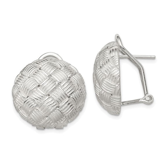 Sterling Silver 19 Mm Basketweave Texture Round Post Earrings With Omega Backs