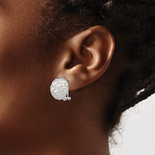 Sterling Silver 19 Mm Basketweave Texture Round Post Earrings With Omega Backs