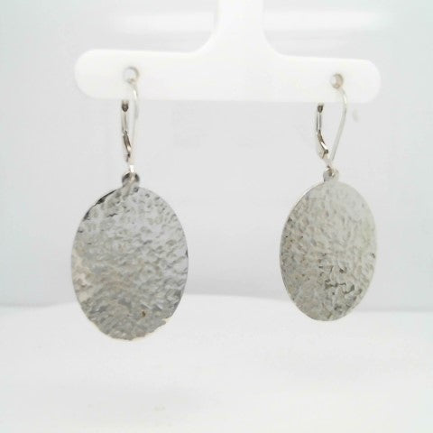 Sterling Silver Oval Dangle Earrings With Hammered Finish