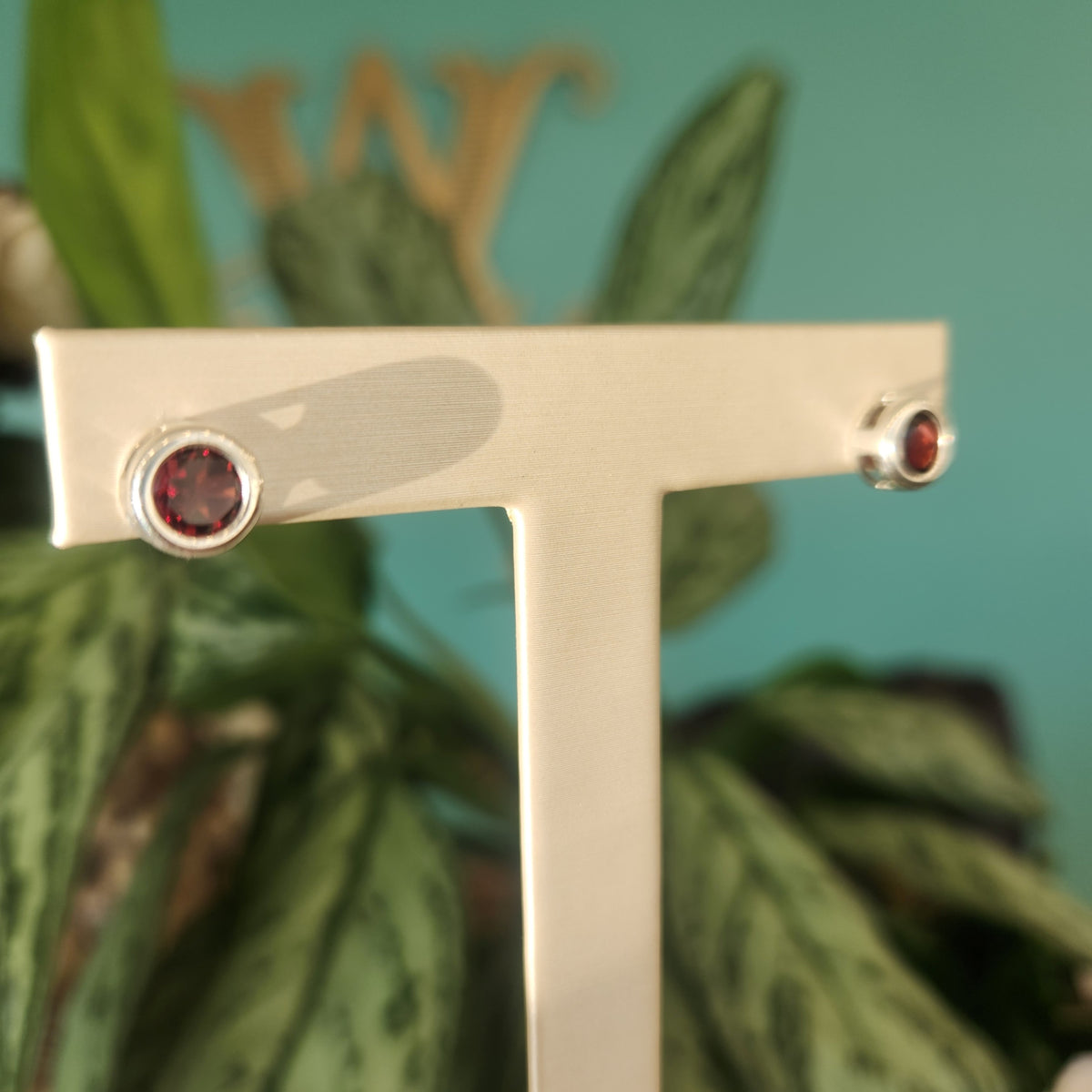 Sterling Silver Round Rhodolite Garnet Bezel Set Stud Earrings