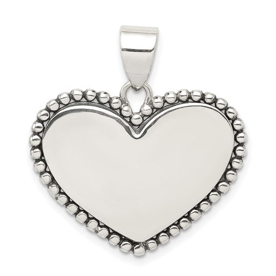 Sterling Silver Heart Pendant With Beaded Edge